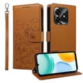 Kompatibel med Honor X5c Plus-deksel RFID-preget hundemønster PU-skinntelefondeksel med håndleddsstropp Brown