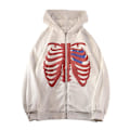 Miniatyrbillede 1 af 5: Skelet Zip Up Hættetrøje Til Kvinder Mænd Skelet Jakke Efterår Forår Sweatshirt White XL