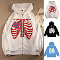 Miniatyrbillede 2 af 5: Skelet Zip Up Hættetrøje Til Kvinder Mænd Skelet Jakke Efterår Forår Sweatshirt White M