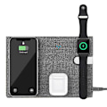 Miniatyrbilde 3 av 4: 3-i-1 Bærbar Trådløs Lader i Lær som Kan Foldes Sammen for iPhone + iW gray