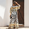 Miniatyrbillede 5 af 5: Chiffon Sommer Bikini Cover Up Solcreme Leopard Mønster Lang Strand