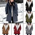 Miniatyrbillede 1 af 4: Plus Size Damefrakke Fleece Hætte Cardigan Casual Langærmet Varmt Overtøj Til Efterår Vinter Black 4XL