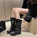 Miniatyrbillede 5 af 5: Sorte midcalf støvler til kvinder med lynlås, alsidige, komfortable, bløde sko til kvinder, afslappet brug, sort enkeltfor 38 Black Single Lining
