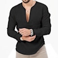 Miniatyrbillede 1 af 5: Slim linned langærmet t-shirt herre sort M