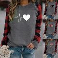 Miniatyrbillede 3 af 3: Plus Size Dame Pullover Langærmet T-shirt Mode Kvinde Kærlighedsbrev Trykt Rund Hals Casual 103 XXXL