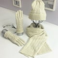 Miniatyrbilde 4 av 4: Vinter Dame Ulltykk Strikket Lue Skjerf Hansker Sett Varmt Mykt Strikket Ullsett White