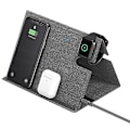 Miniatyrbilde 4 av 4: 3-i-1 Bærbar Trådløs Lader i Lær som Kan Foldes Sammen for iPhone + iW gray