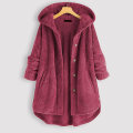 Miniatyrbild 2 av 4: Hoodies för damer, öppen framsida, långärmad fleececardigan, moderiktigt löst värmande ytterplagg för vintern, nytt Wine Red 5XL
