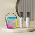 Miniatyrbilde 1 av 7: Karaokemaskin for barn og voksne, bærbar Bluetooth mini karaokemikrofon sanghøyttaler med 2 mikrofoner og lys, leker White