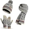 Pikkukuva 2 / 5: 3 kpl Unisex Pompom Pipolaput Huivi Käsineet Setti Jacquard Pehmovuorattu Beige