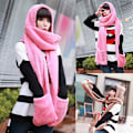 Miniatyrbilde 2 av 3: Vinter Varm Dame Hettegenser Hansker Lomme Øreklaff Lue Langt Skjerf Sjal Snood Wraps Beige