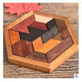Miniatyrbild 1 av 4: Trä Hexagon Pussel Form Block Tangram Hjärngympa Leksak Geometri Logik IQ Spel Classical beech
