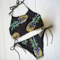 Miniatyrbild 3 av 4: Sexig Dam Ananas Tryckt Halter Bandage Vadderad Bikini Set Baddräkt Strandkläder L