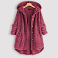 Miniatyrbillede 2 af 4: Dame Åben Front Hættetrøjer Langærmet Fleece Cardigans Moderigtigt Løst Varmt Overtøj Til Vinter Ny Wine Red 2XL