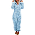 Miniatyrbild 1 av 3: Bedårande Jumpsuit med dragkedja och huva, Fleece Pyjamas Dam Långbyxor Sovkläder Plysch Hoodies Sovkläder Sky Blue 3XL