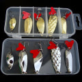 Miniatyrbillede 3 af 5: 10 stk. Metal Vib Fiskelokker Bas Ske Crank Bait Saltvandsfiskegrej Kroge Med Æske