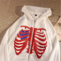 Miniatyrbillede 5 af 5: Skelet Zip Up Hættetrøje Til Kvinder Mænd Skelet Jakke Efterår Forår Sweatshirt White M