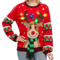 Dames LED-oplyst rensdyr grim julesweater med indbyggede lyspærer (Medium, Rød) - ya01 XL