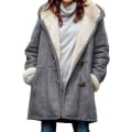 Miniatyrbillede 3 af 4: Plus Size Damefrakke Fleece Hætte Cardigan Casual Langærmet Varmt Overtøj Til Efterår Vinter Black L