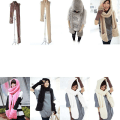 Miniatyrbilde 1 av 4: Vinter Varm Dame Hettegenser Hansker Lomme Øreklaff Lue Langt Skjerf Sjal Snood Wraps Pink