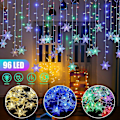 Miniatyrbillede 1 af 5: 96 LED Snefnug Fe Lyskæde Gardin Vindue 8 Tilstande Julefest Dekoration Warm Color US