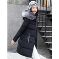 Miniatyrbillede 2 af 2: Dame Pufferjakke Vinter Lang Frakke Almindelig Pasform Varm Basic Casual Jakke Black XL