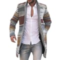 Miniatyrbilde 1 av 4: Lang jakke for menn Varm vinterfrakk Cardigan Casual Trenchcoat Stripete yttertøy Brown 4XL