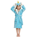 Miniatyrbillede 1 af 5: Reedca Piger Enhjørning Morgenkåbe Blød Hætte Badekåbe Nattøj Loungewear Gaver Til Piger Småbørn Børn Sherpa Blå Enhjørning 3-4 Years