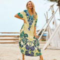 Miniatyrbild 2 av 4: Kaftan i bomull för kvinnor, strandkläder, lös tryckt bikiniöverdel