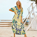 Miniatyrbillede 2 af 4: Bomulds Kaftan Strandtøj til Kvinder Løs Printet Bikini Cover Up