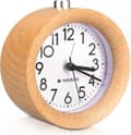 Retro väckarklocka i trä med snooze och ljus - Tyst analog bordsklocka för sovrum eller kontor Hellbraun