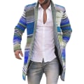 Miniatyrbilde 2 av 4: Lang jakke for menn Varm vinterfrakk Cardigan Casual Trenchcoat Stripete yttertøy Blue 2XL
