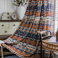Miniatyrbillede 1 af 4: Boheme gardin etnisk stil gul firkantet trykt soveværelsesgardin Slidstang-gul firkantet kaffe broo Width 145 * height 220cm(480g) Wear Rod-yellow square coffee broom