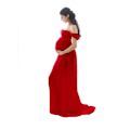 Miniatyrbillede 2 af 4: Barselskjole i chiffon med slids foran, maxi graviditetskjoler red L