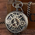 Miniatyrbillede 3 af 4: Steampunk Retro Hul Gearbevægelse Mekanisk Lommeur Skelet Håndoptræk FOB Ure