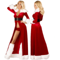 Miniatyrbillede 1 af 5: Deluxe Fløjl Voksne Julekostume Cosplay Julemandstøj Udklædning Juleuniformsæt Til Kvinder Kappe Robe