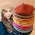 Miniatyrbilde 2 av 5: 2022 Vår Dame Beret Hatt Mote Ull Bereter Franske Britiske Bereter Jenter Gatehatt Bereter Caps Vinter Varm Lue Beanies Hatter Burgunder