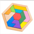 Miniatyrbild 1 av 4: Trä Hexagon Pussel Form Block Tangram Hjärngympa Leksak Geometri Logik IQ Spel Colored beech