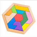 Miniatyrbillede 1 af 4: Træ Hexagon Puslespil Form Blok Tangram Hjernevrider Legetøj Geometri Logik Iq Spil Colored beech