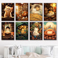 Miniatyrbilde 4 av 7: 1 stk. lerretmaleri barneserien små dyr kattefamilie katt og jente lerretmaleri ornamenter for hjemmeinnredning gjenstander 1 30x40cm No Framed 1