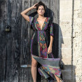Miniatyrbillede 2 af 4: Trykt Dame Kaftan Strandtøj V-hals Solcreme Bikini Cover Up