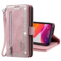 Fodral för iPhone 14PRO Roséguld retro dragkedja nio kort skyddande plånbok magnetiskt läder