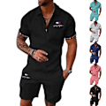 Miniatyrbilde 4 av 7: Herre Casual Sett Sportsklær Gym Fitness Sett Mote Sommer Kort Ermet T-skjorte Shorts Sett Herre Sportsklær Treningsdress Marineblå M Navy blue