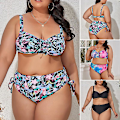 Pikkukuva 2 / 5: Naisten Oversize Bikini 2-osainen Rypytetty Pehmustettu Uima-asu Säädettävät Olkaimet Flower XL