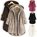 Miniatyrbillede 1 af 4: Dame Åben Front Hættetrøjer Langærmet Fleece Cardigans Moderigtigt Løst Varmt Overtøj Til Vinter Ny Apricot 4XL