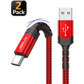 Miniatyrbilde 1 av 2: Pakke med 2 USB type C / USB-kabler i flettet nylon, svart og rød