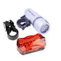 Miniatyrbillede 1 af 5: Multifunktionel 5 LED Lampe Cykel Forlygte Baglygte Vandtæt Sikkerhedslygte Sæt Silver