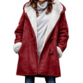 Miniatyrbild 2 av 4: Damkappa i Stora Storlekar Fleece Huvtröja Kofta Casual Långärmad Värmande Ytterkläder För Höst Vinter Wine Red L