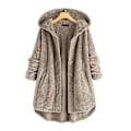 Miniatyrbillede 1 af 4: Dame Åben Front Hættetrøjer Langærmet Fleece Cardigans Moderigtigt Løst Varmt Overtøj Til Vinter Ny Khaki 2XL