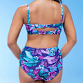 Miniatyrbild 3 av 4: Plus Size Dam Bikinisätt med Blommönster, Hög Midja, Strandkläder blue 2XL